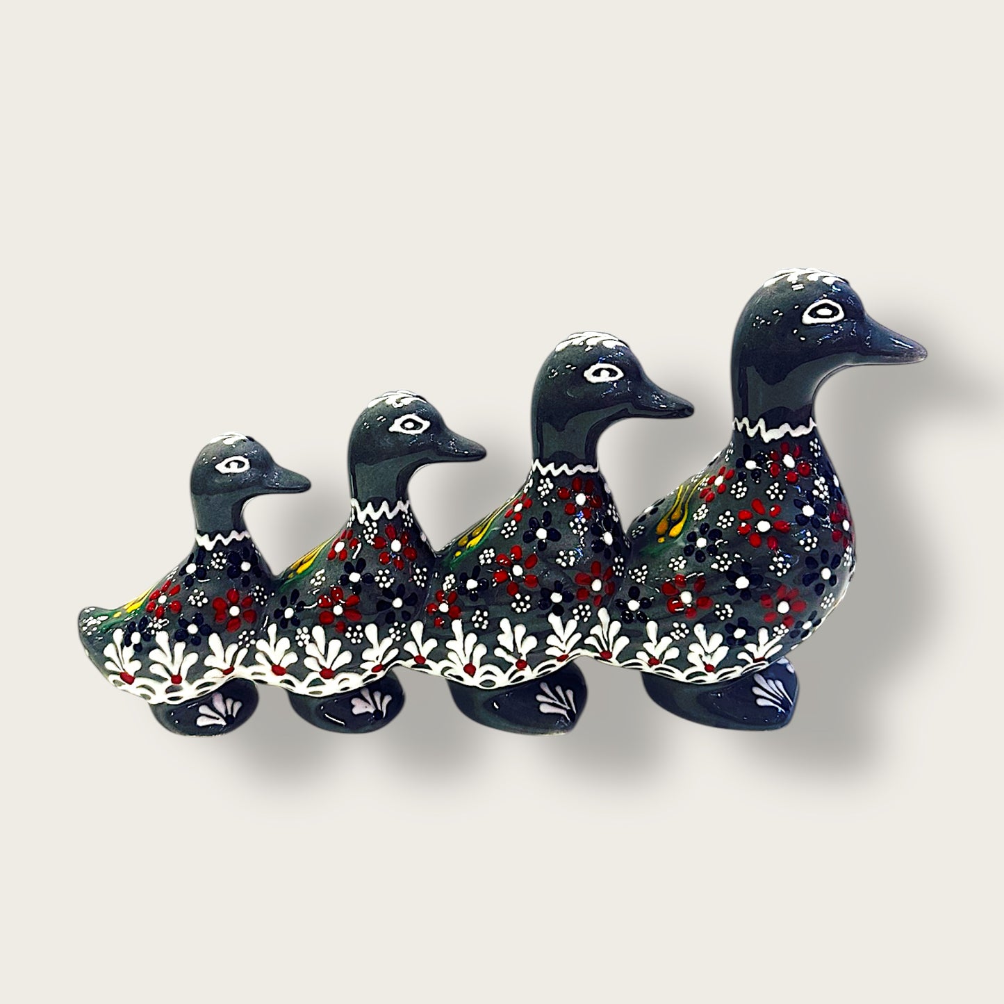 Hand-Painted Ceramic Duck Quartet 01 – Artisan Home Decor Figurine