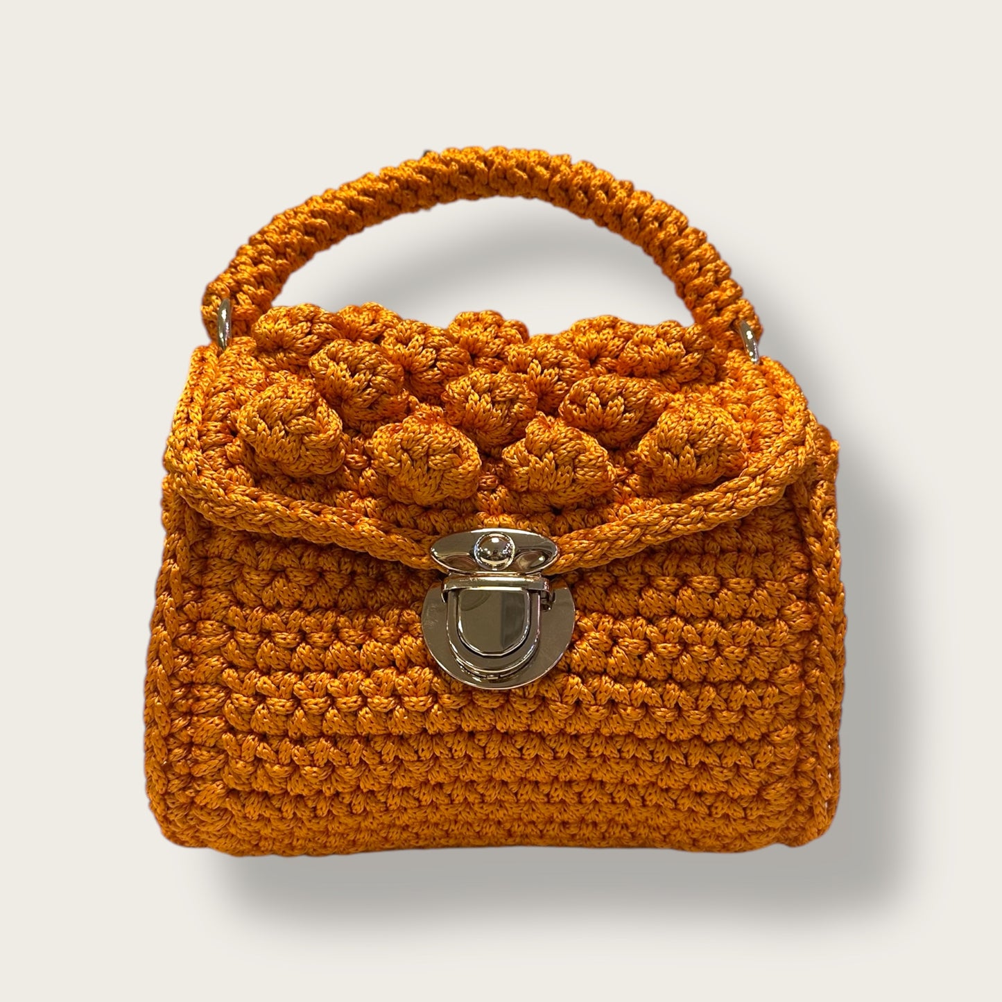 Handmade Crochet Handbag – Textured Knitted Design with Metal Clasp Closure