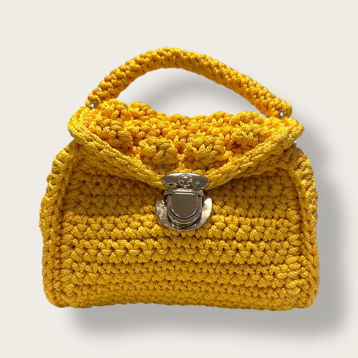 Handmade Crochet Handbag – Textured Knitted Design with Metal Clasp Closure