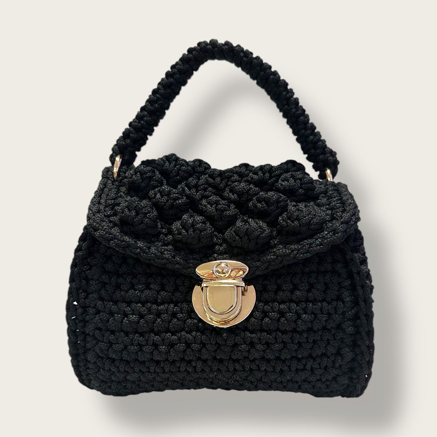 Handmade Crochet Handbag – Textured Knitted Design with Metal Clasp Closure