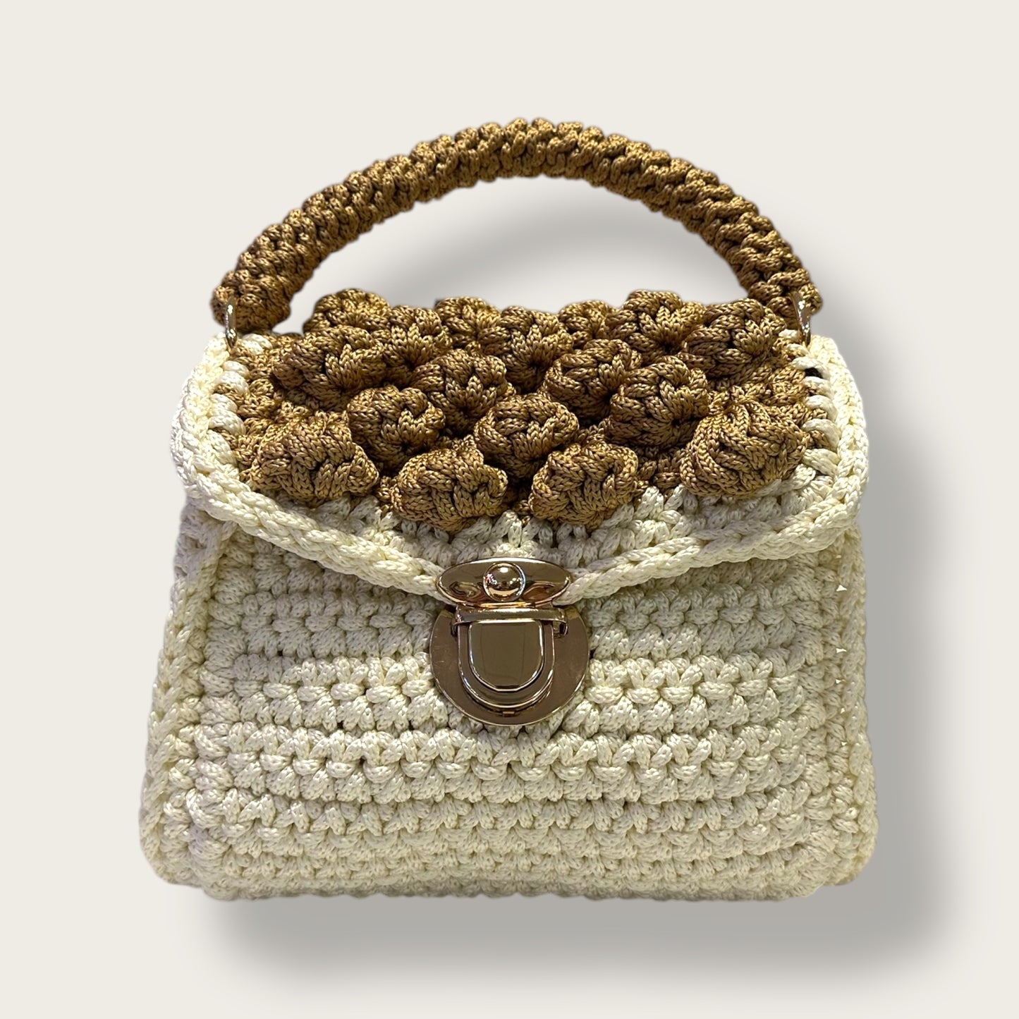 Handmade Crochet Handbag – Textured Knitted Design with Metal Clasp Closure