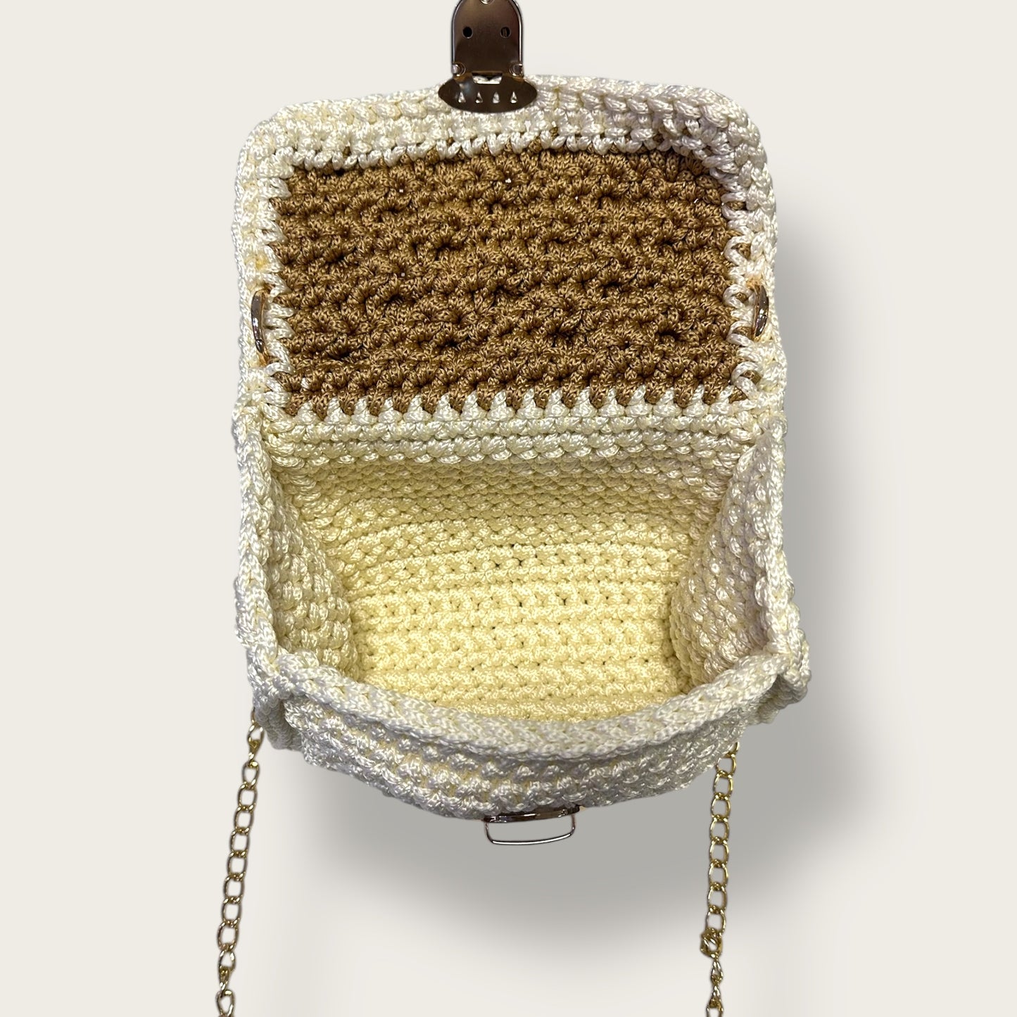 Handmade Crochet Handbag – Textured Knitted Design with Metal Clasp Closure