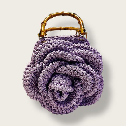 Handmade Crochet Rose Bag – Elegant Floral Design with Bamboo Handles