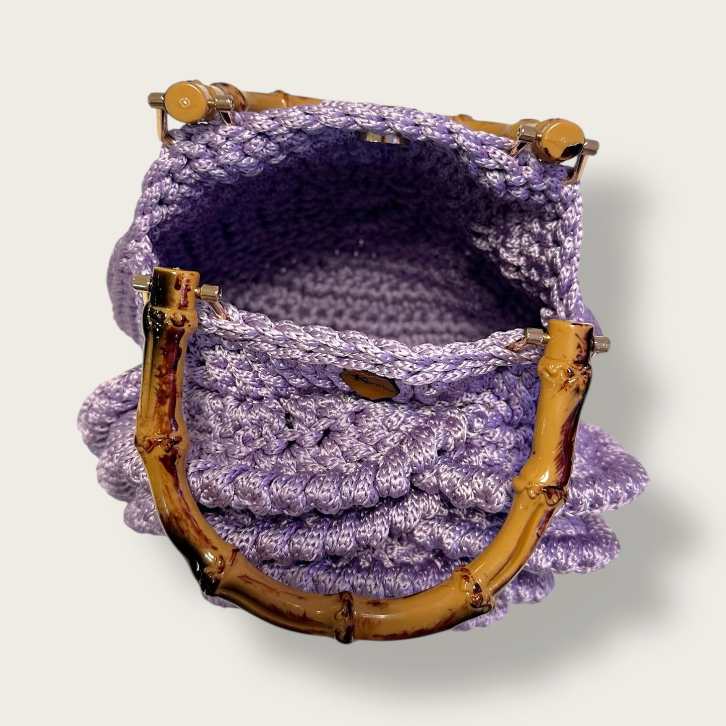 Handmade Crochet Rose Bag – Elegant Floral Design with Bamboo Handles