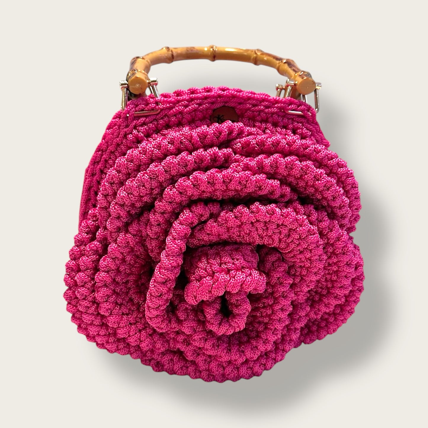 Handmade Crochet Rose Bag – Elegant Floral Design with Bamboo Handles