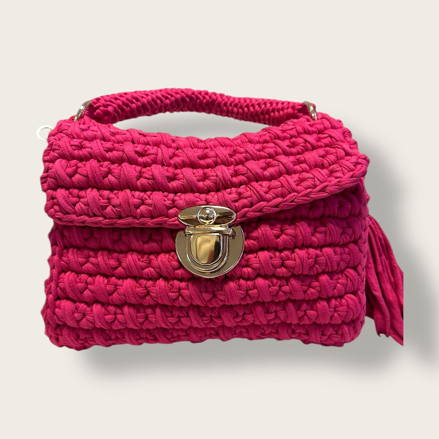 Handmade Crochet Hand & Shoulder Bag – Textured Knitted Design with Metal Clasp Closure