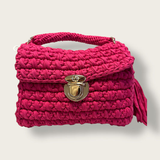 Handmade Crochet Handbag – Textured Knitted Design with Metal Clasp Closure