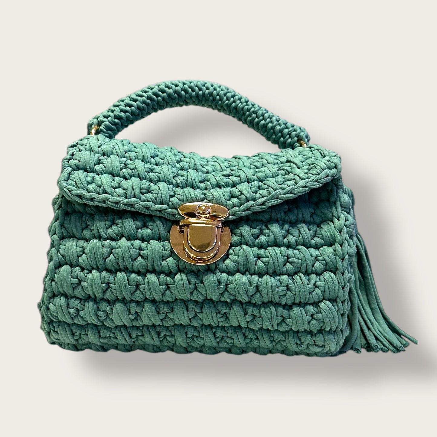 Handmade Crochet Hand & Shoulder Bag – Textured Knitted Design with Metal Clasp Closure