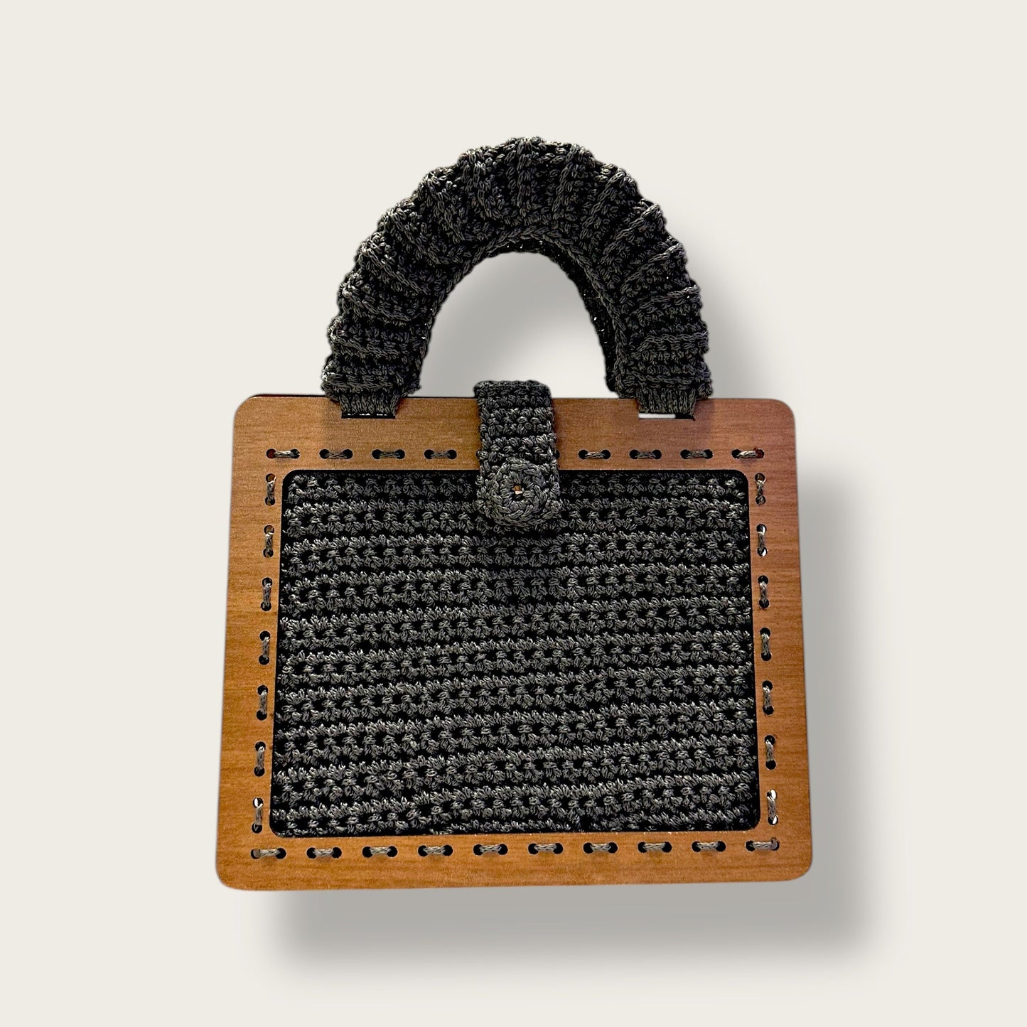 Handmade Crochet & Wood Handbag – Unique Knitted Design with Wooden Frame