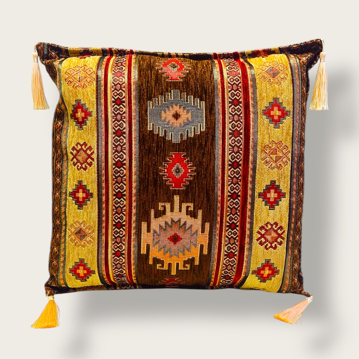 Handwoven Ethnic Throw Pillow – Anatolian Kilim-Inspired Design with Tassel Accents