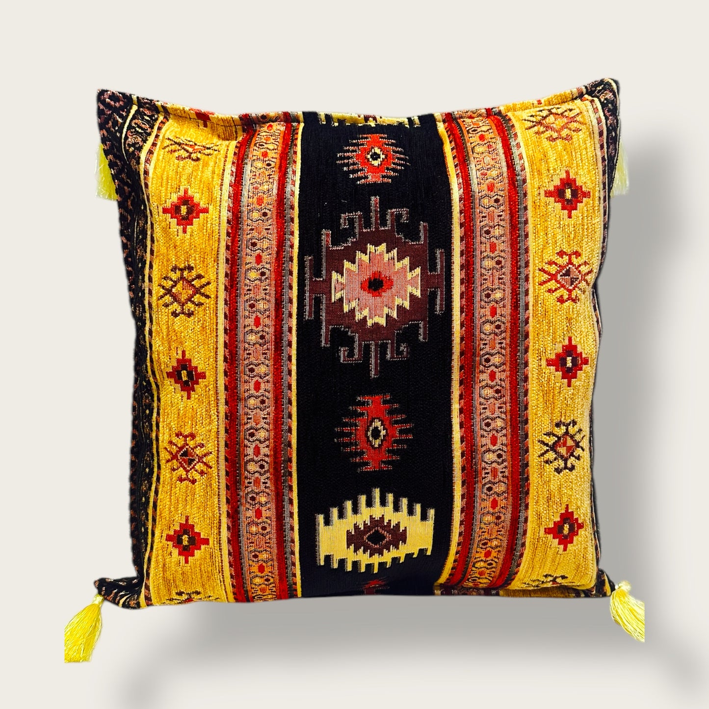 Handwoven Ethnic Throw Pillow – Anatolian Kilim-Inspired Design with Tassel Accents