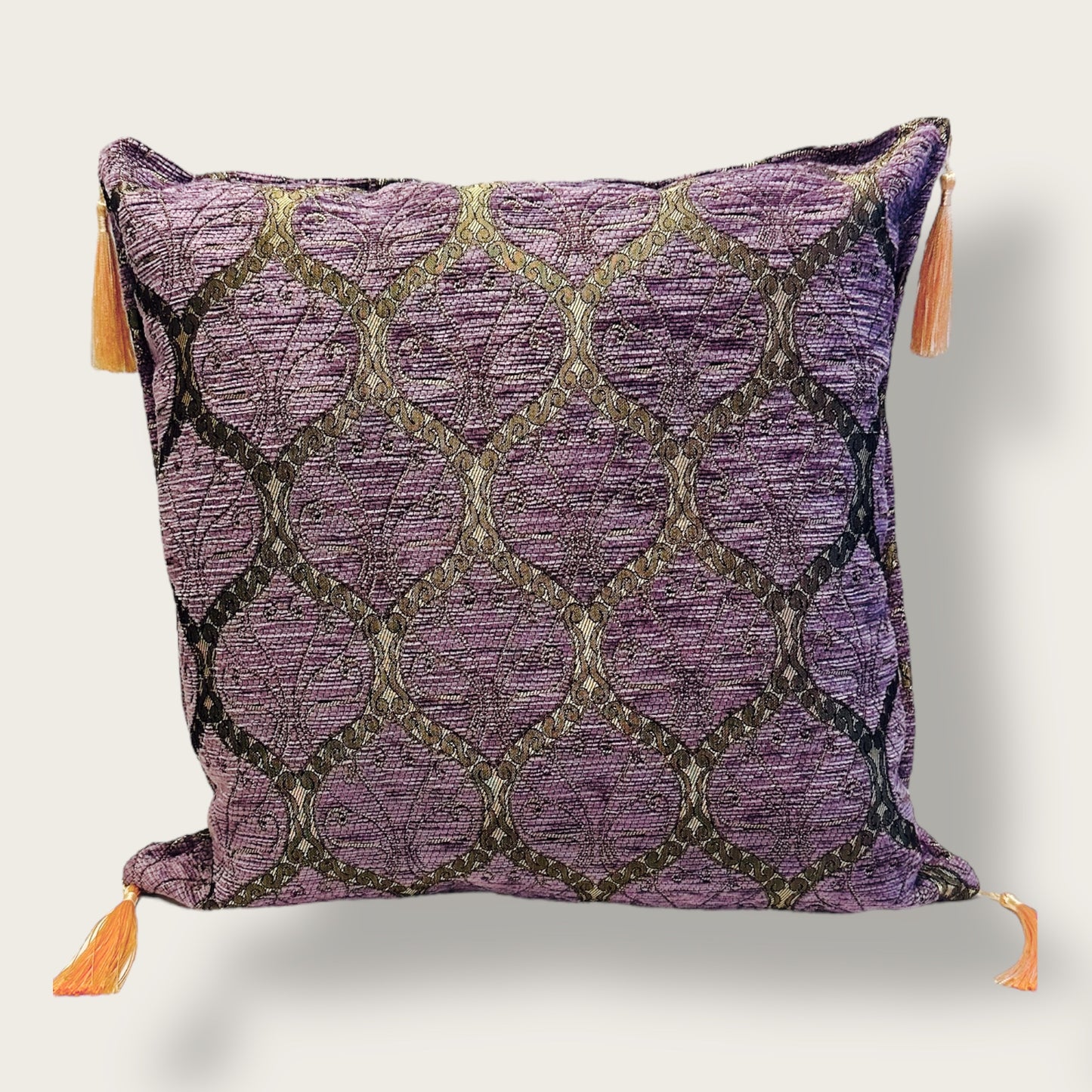 Handwoven Ethnic Throw Pillow – Elegant Patterned Design with Tassel Accents