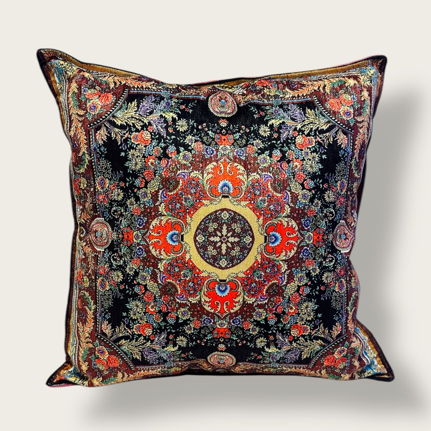 Handwoven Ethnic Throw Pillow – Persian-Inspired Floral Medallion Design