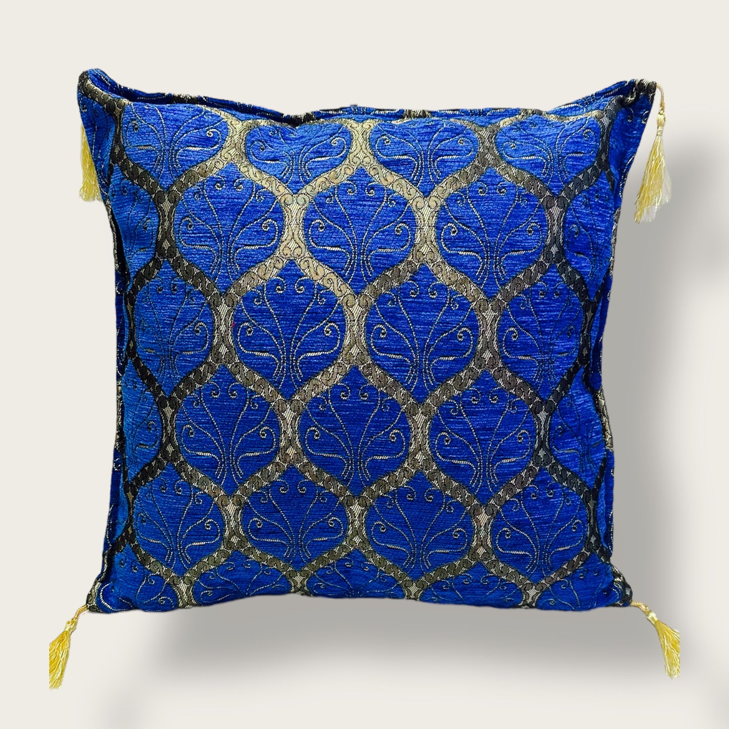 Handwoven Ethnic Throw Pillow – Elegant Patterned Design with Tassel Accents