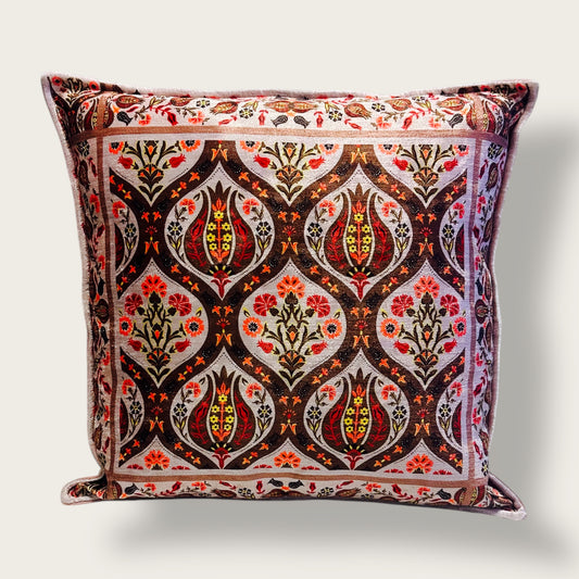 Handwoven Ethnic Throw Pillow – Ottoman Floral Motif with Ornate Detailing