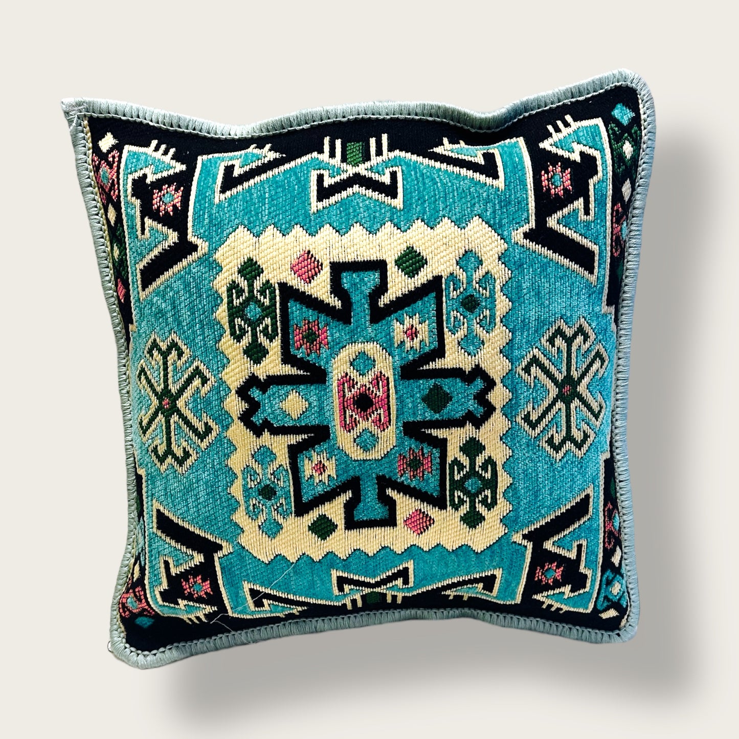 Handwoven Ethnic Throw Pillow – Geometric Kilim-Inspired Design