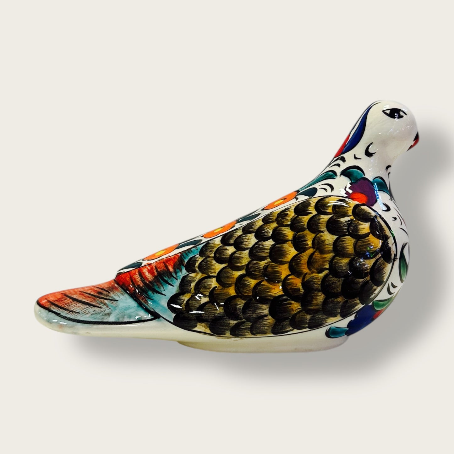 Hand-Painted Ceramic Pigeon Figurine 01 – Vibrant Ottoman-Inspired Design