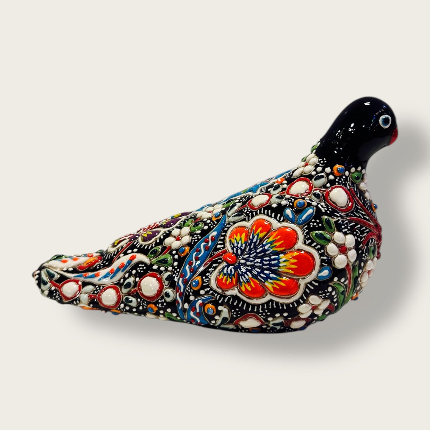 Hand-Painted Ceramic Pigeon Figurine 03 – Vibrant Ottoman-Inspired Design