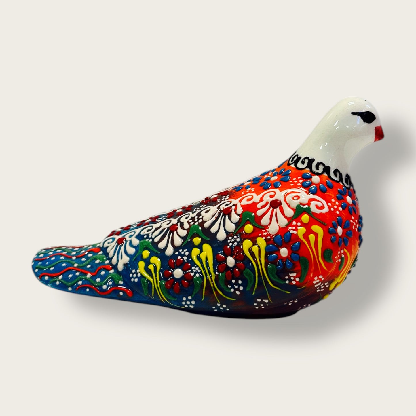 Hand-Painted Ceramic Pigeon Figurine 02 – Vibrant Ottoman-Inspired Design