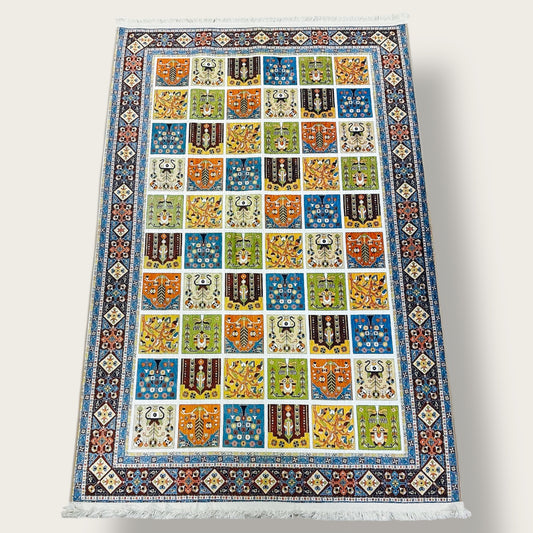 Persian-Inspired Printed Rug – Vibrant Patchwork Design with Traditional Motifs