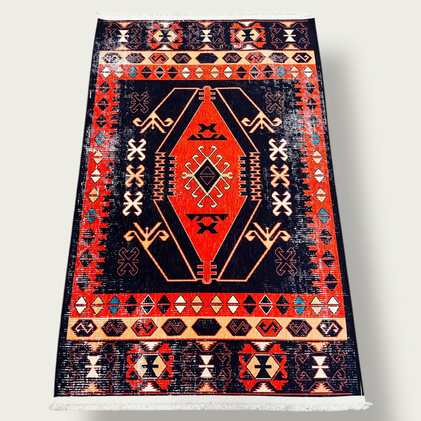 Tribal Kilim-Style Printed Rug – Bold Geometric & Ethnic Patterns