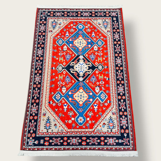 Caucasian-Inspired Printed Rug – Bold Geometric Tribal Design