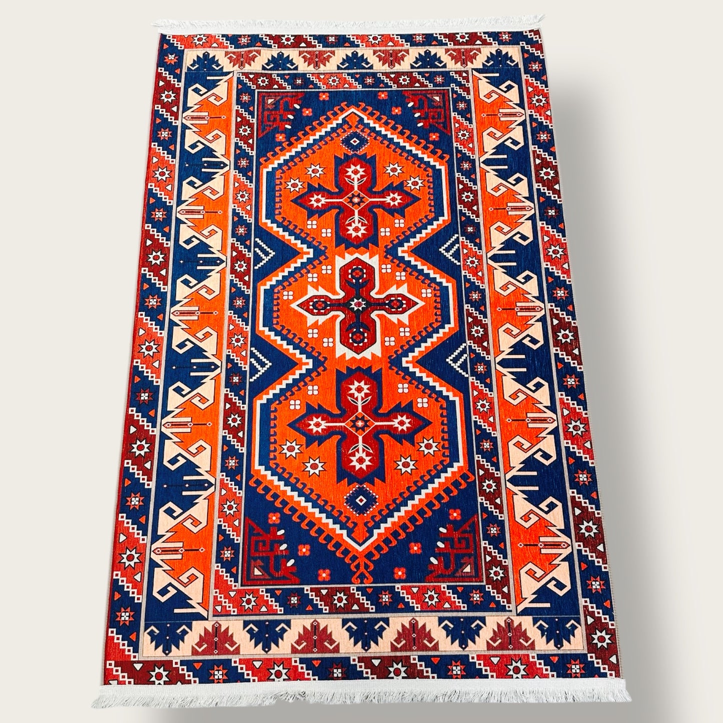 Anatolian Tribal Printed Rug – Bold Geometric & Symbolic Patterns