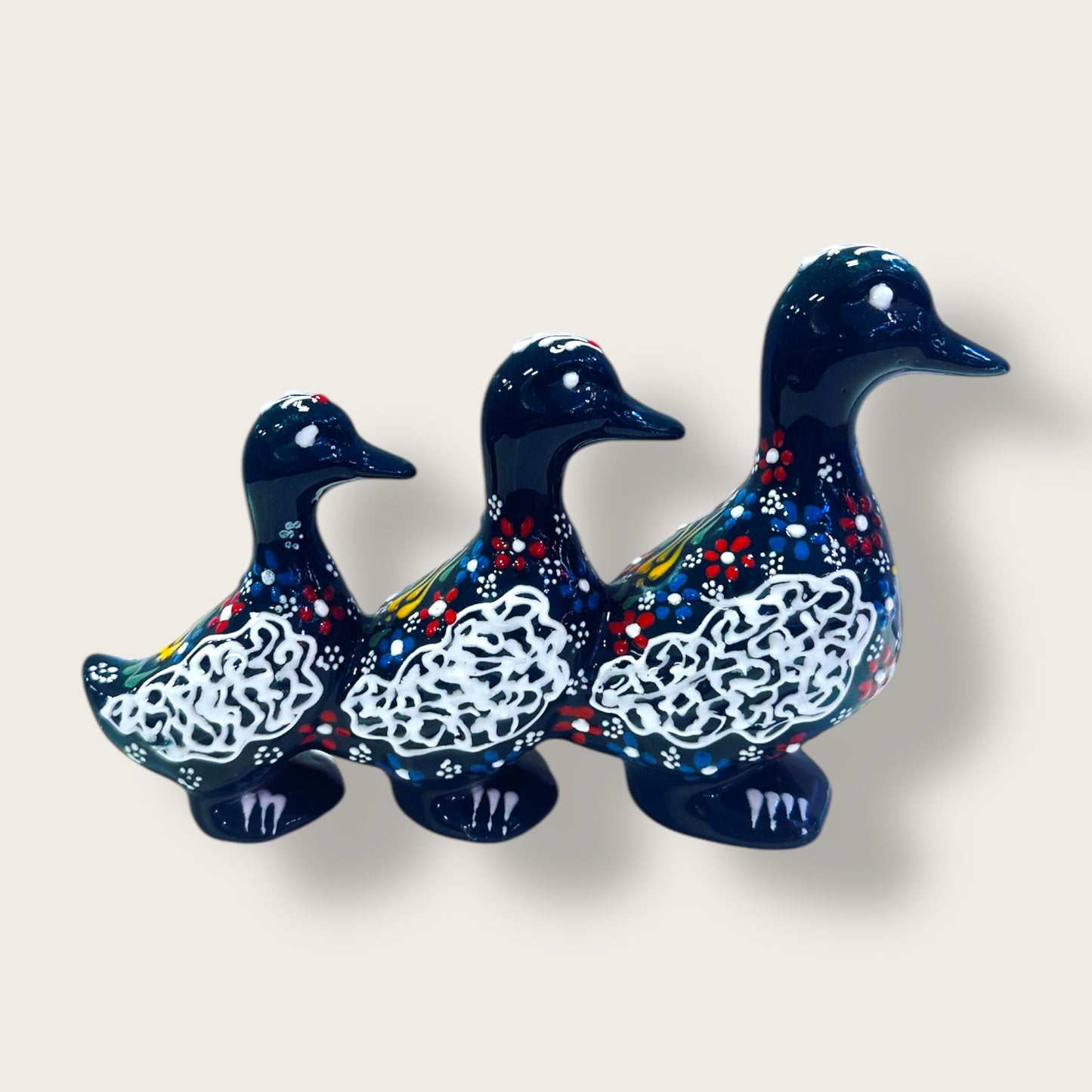 Hand-Painted Ceramic Duck Trio 03 – Artisan Home Decor Figurine