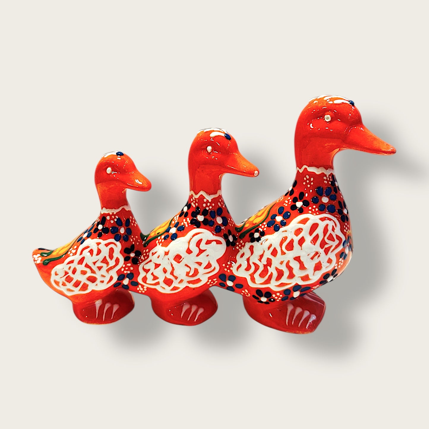 Hand-Painted Ceramic Duck Trio 01 – Artisan Home Decor Figurine