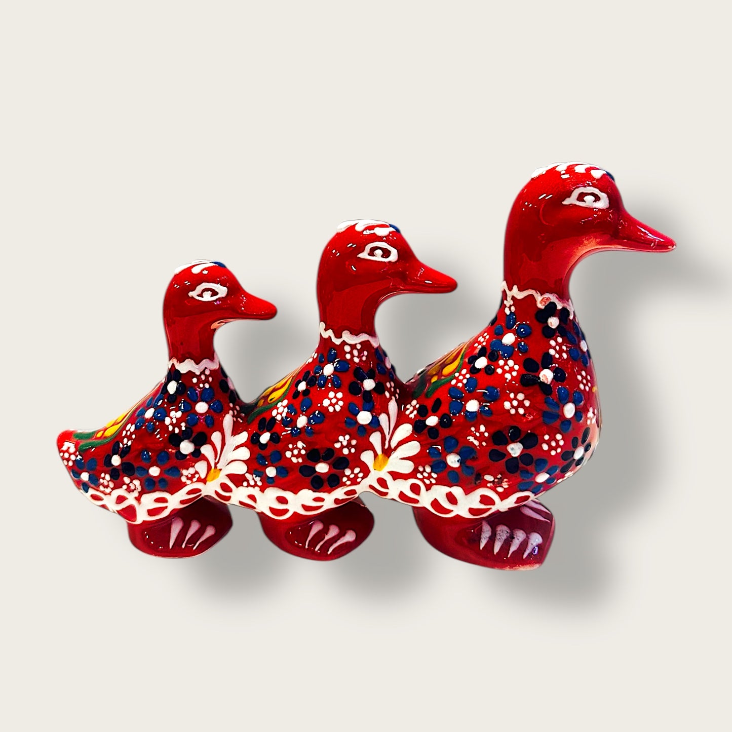 Hand-Painted Ceramic Duck Trio 02 – Artisan Home Decor Figurine