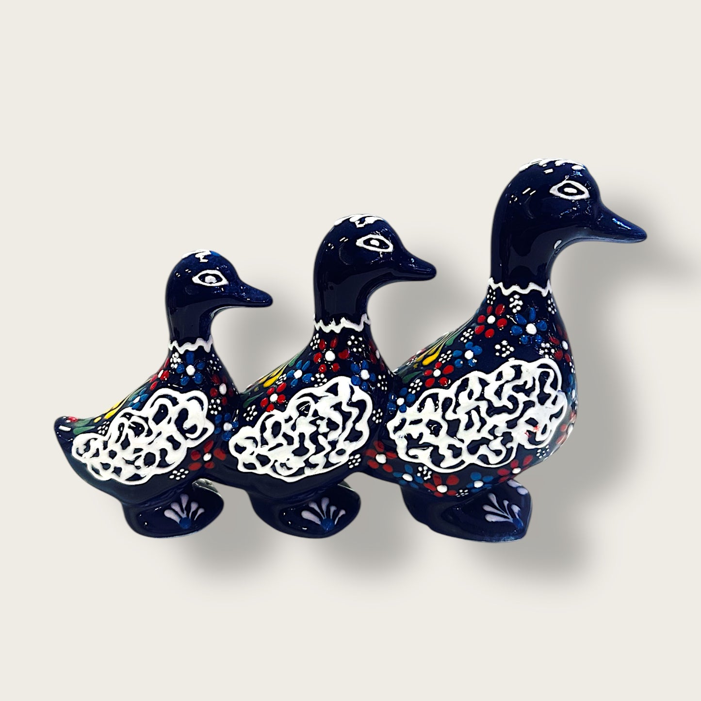 Hand-Painted Ceramic Duck Trio 01 – Artisan Home Decor Figurine