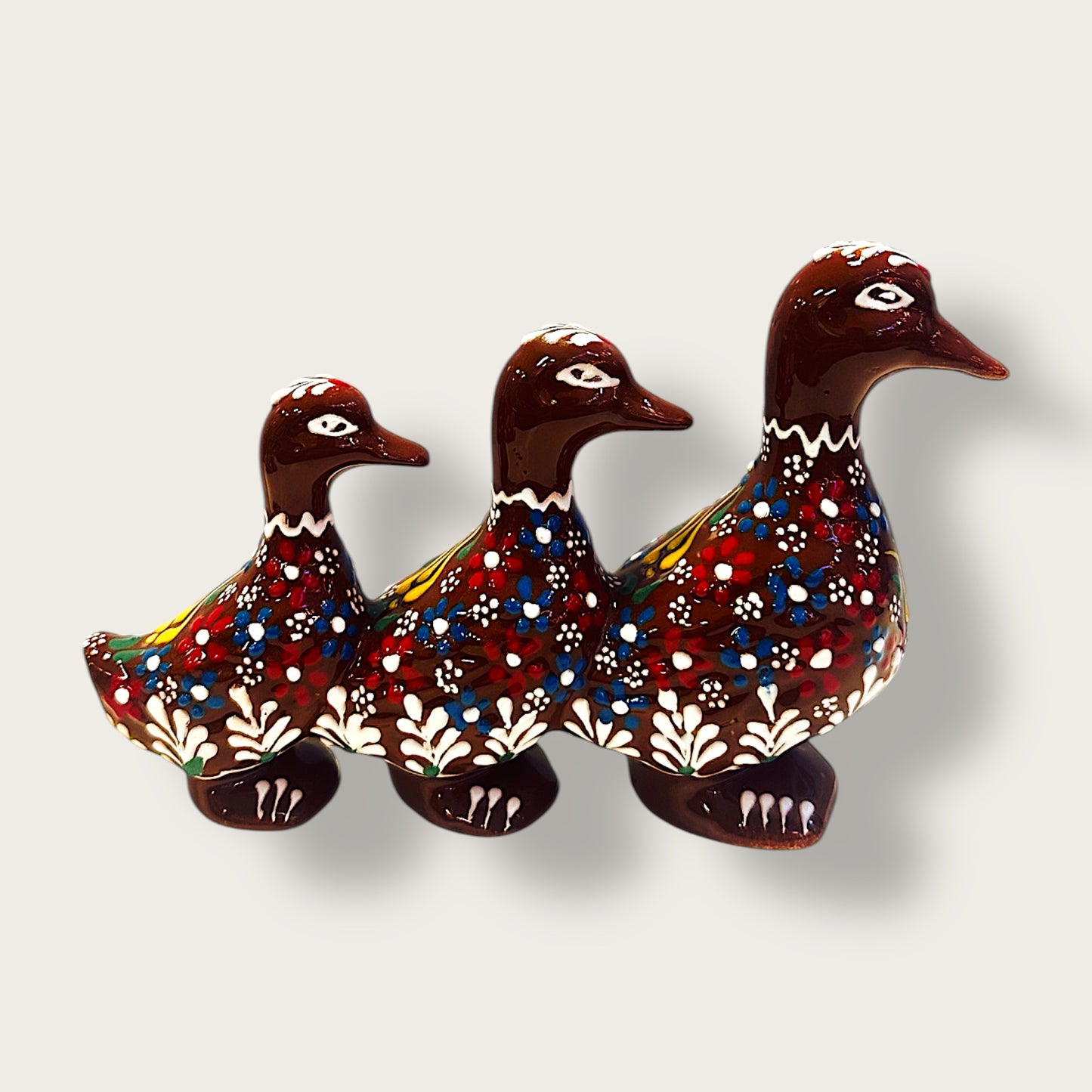 Hand-Painted Ceramic Duck Trio 02 – Artisan Home Decor Figurine