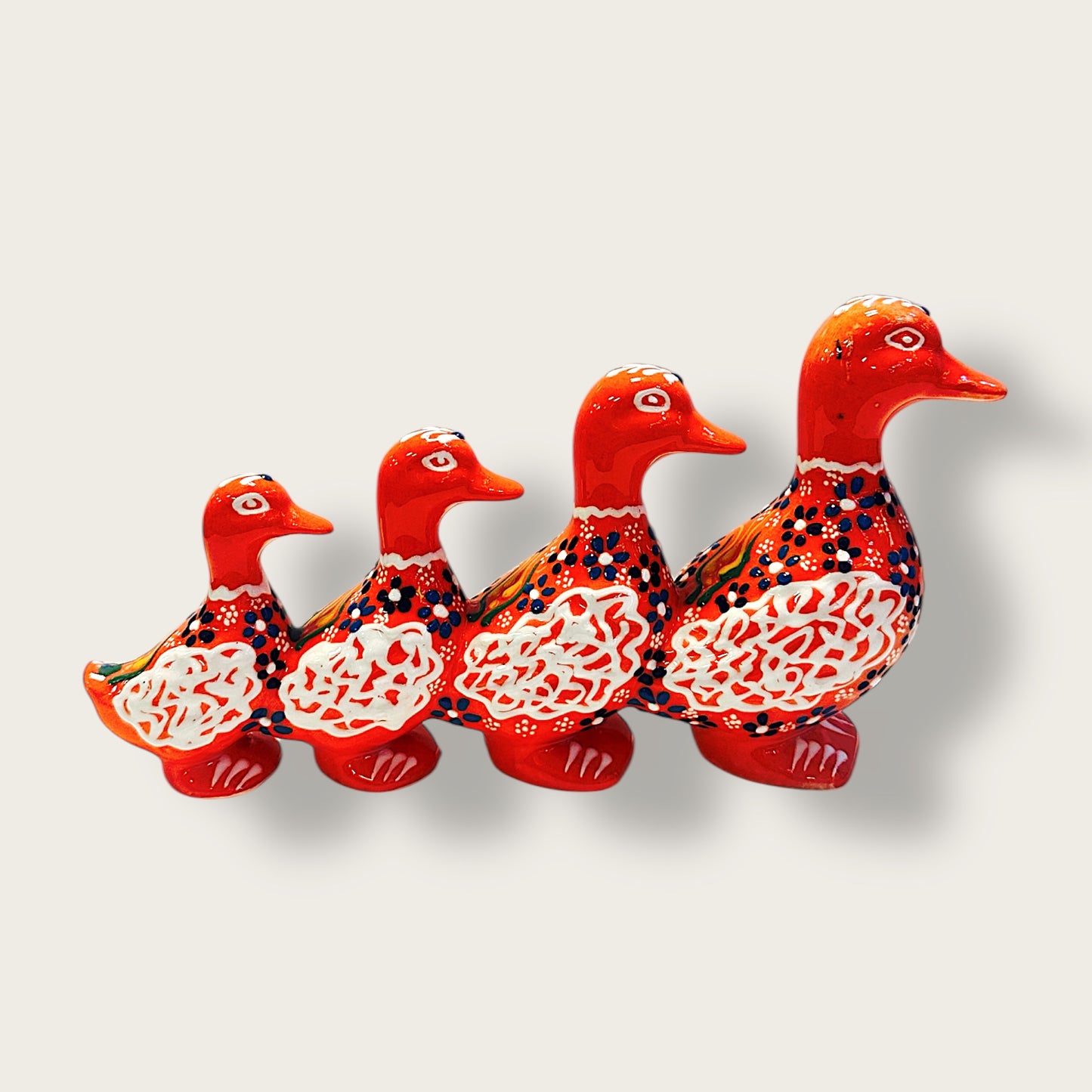 Hand-Painted Ceramic Duck Quartet 02 – Artisan Home Decor Figurine